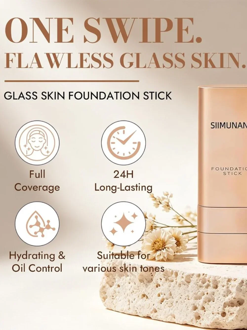 Korean Foundation Stick, Double Headed, Waterproof & Sweatproof - Natural Beige